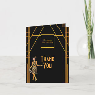 50th 1920's Birthday black gold Photo Thank you Card