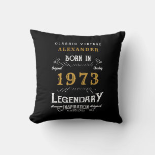 50th 1973 Birthday Retro Black Gold Legendary Cushion