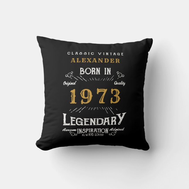 50th 1973 Birthday Retro Black Gold Legendary Cushion (Front)