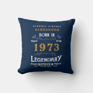 50th 1973 Birthday Retro Blue Gold Legendary Cushion
