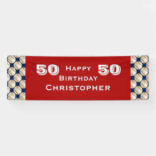 50th, 55th Birthday Party Baseball, Name, Red Banner