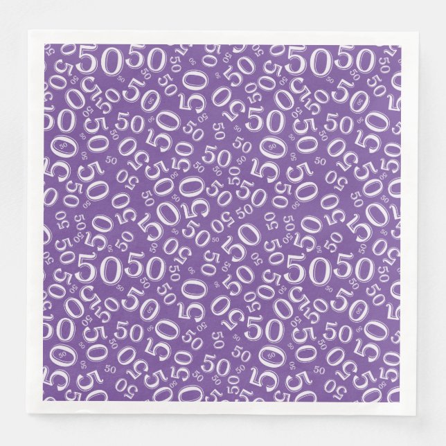 50th Age Random Number Pattern Purple/White Napkin (Front)