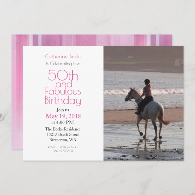 "50th and Fabulous" 50th Birthday Photo Invitation (Front/Back)