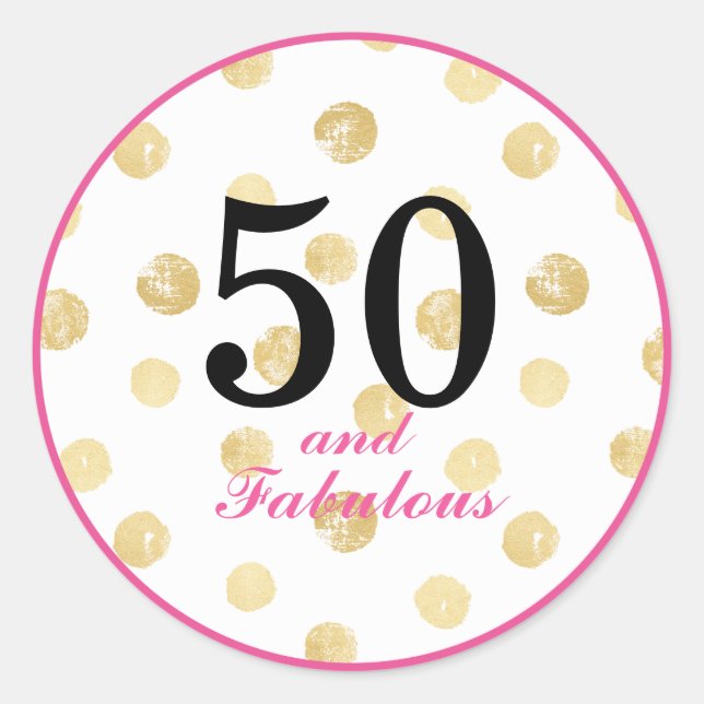50th and fabulous birthday party classic round sticker (Front)