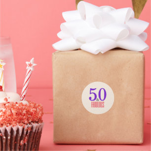 50th and fabulous purple classic round sticker