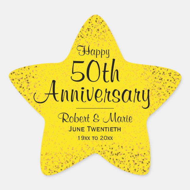 50th Anniversarsy Gold Glitter Star Personalised Sticker (Front)