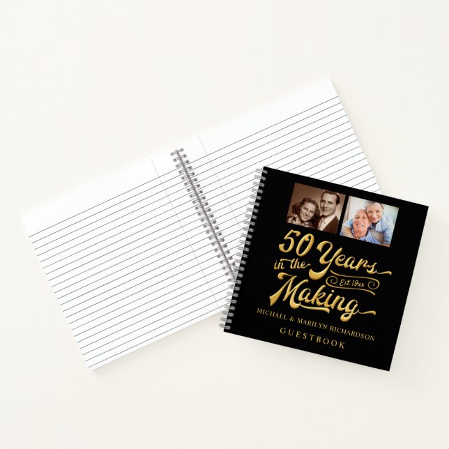 50th Anniversary 2 Photos Black Gold Guestbook Notebook (Inside)