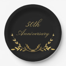 50th Anniversary 50 Fifty Elegant Black Gold Leaf