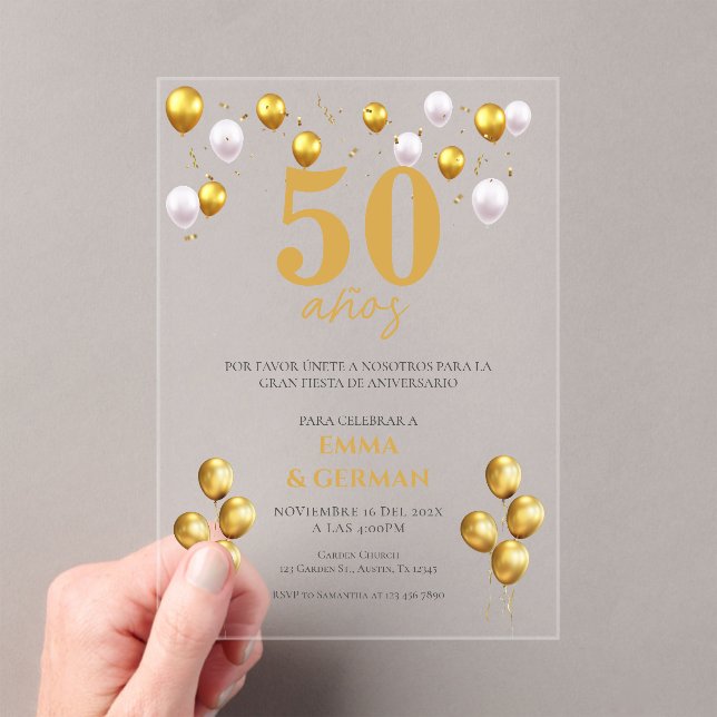 50th Anniversary Acrylic Invitation in Spanish (Insitu (Handheld))