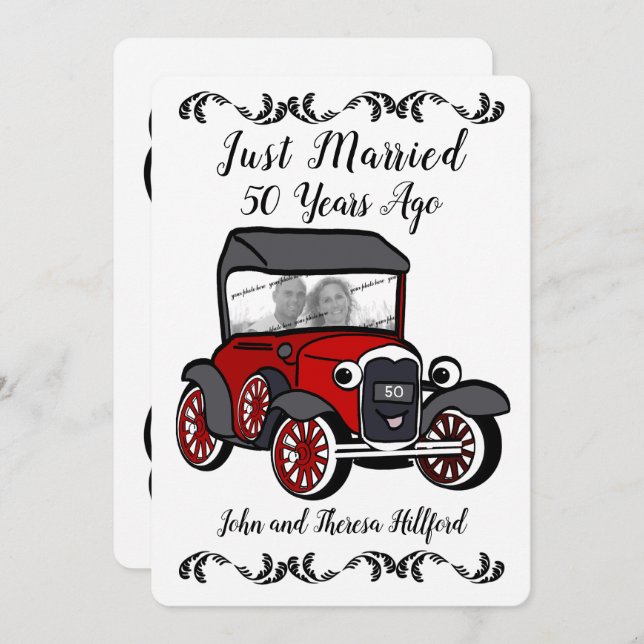 50th Anniversary Antique Car Invitation (Front/Back)