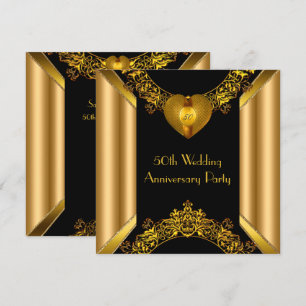 50th Anniversary Art Deco Gold Golden Heart 2 Invitation