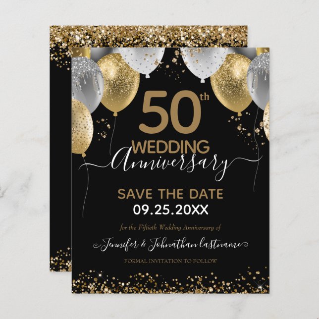 50th Anniversary Balloon Save the Date Budget (Front/Back)