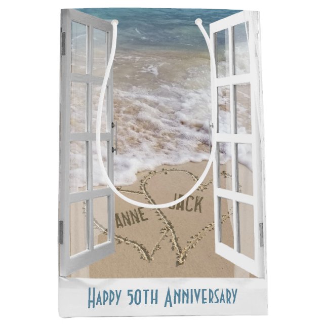 50th Anniversary Beach Hearts  Medium Gift Bag (Front)