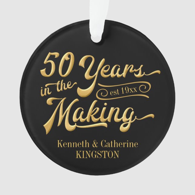 50th Anniversary Black and Gold Photo Keepsake Ornament (Front)