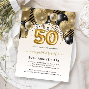 50th Anniversary Black Gold Balloon Arch Party Postcard