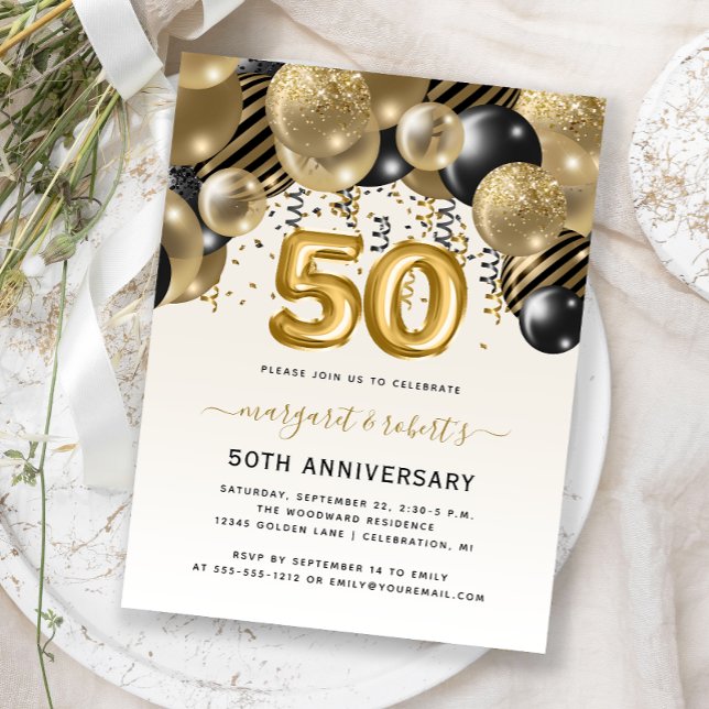 50th Anniversary Black Gold Balloon Arch Party Postcard (Creator Uploaded)