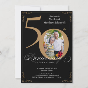 50th Anniversary Black Gold Calligraphy Photo Invitation