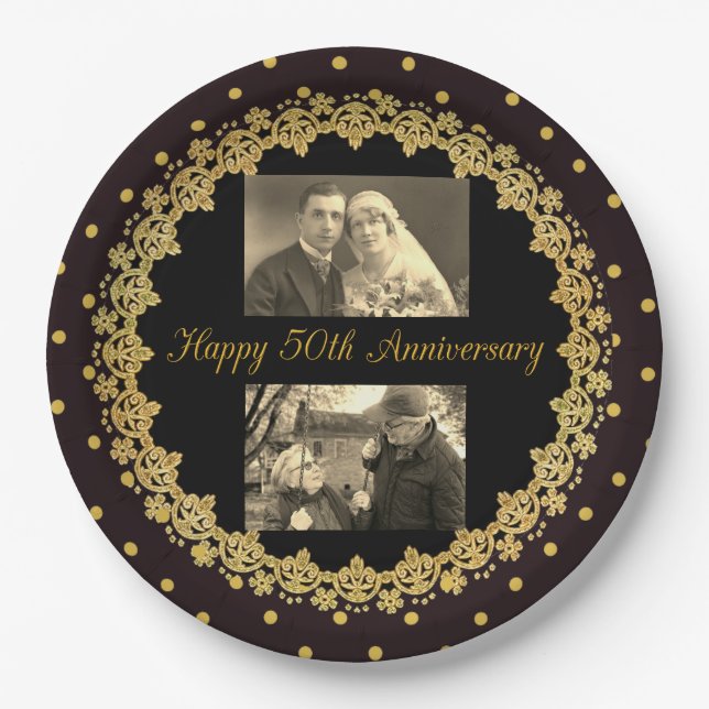 50th Anniversary Black & Gold Personalised Plate (Front)
