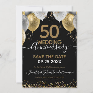 50th Anniversary Black Gold Save the Date  Invitation