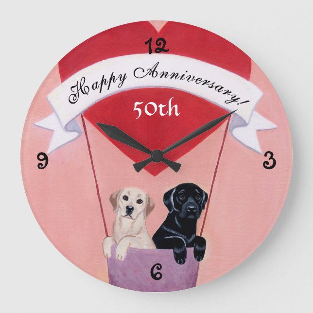 50th Anniversary Black & Yellow Labradors Large Clock (Front)