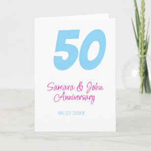 50th anniversary bold blue pink name date elegant card