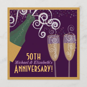 50th Anniversary Bubbly Champagne Gold Party Invitation