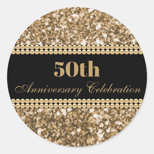 50th Anniversary Celebration Gold Faux Glitter Pea Classic Round Sticker (Front)