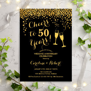50th Anniversary - Cheers to 50 Years Gold Black Invitation