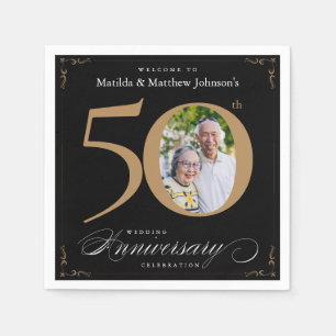 50th Anniversary Classy Black Gold Calligraphy Nap Napkin