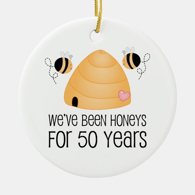 50th Anniversary Couple Gift Ceramic Tree Decoration (Front)