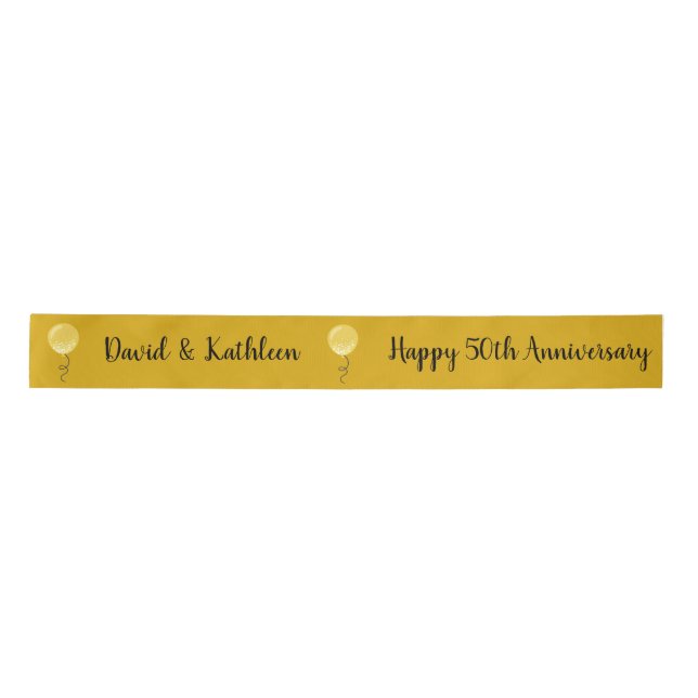 50th Anniversary Custom Gold Balloons Ribbon Satin Ribbon (Front)