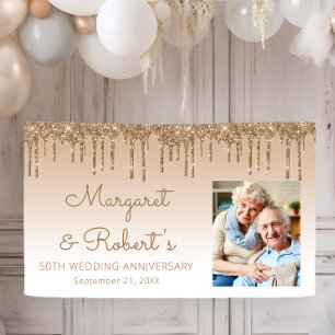 50th Anniversary Custom Photo Gold Glitter Drip Banner