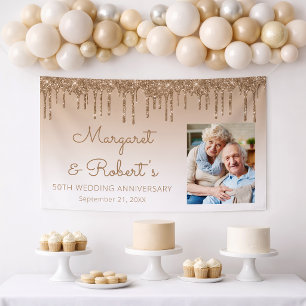 50th Anniversary Custom Photo Gold Glitter Drip Banner