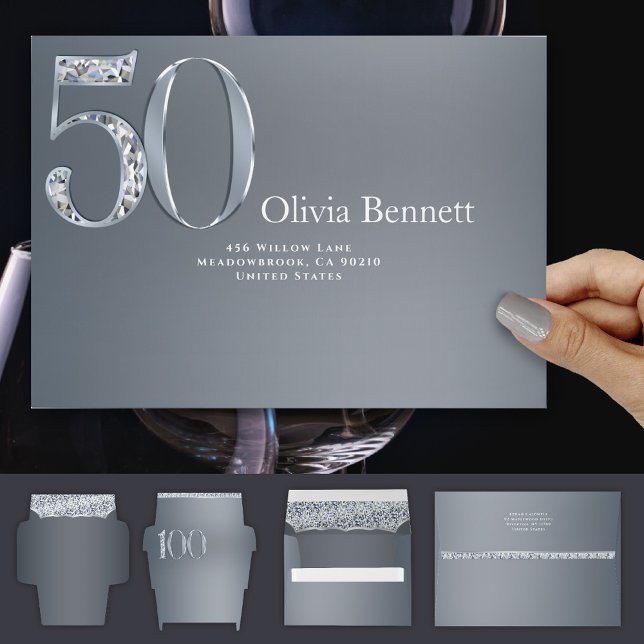 50th Anniversary Diamond Number Fifty Silver Gray  Envelope (Creator Uploaded)