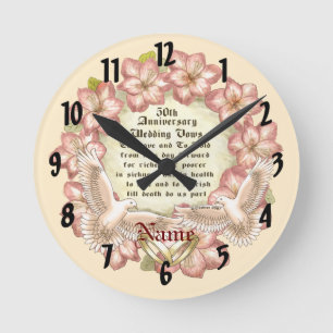 50th Anniversary Doves Round Clock
