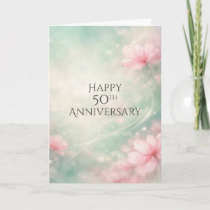 50th Anniversary Dreamy Flowers On Mint Green  Card
