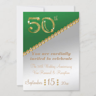 50th Anniversary elegant gold nugget & Green Invit Invitation