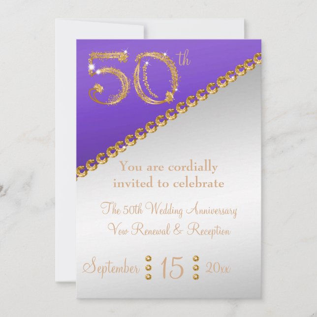 50th Anniversary elegant gold nugget & Purple Invi Invitation (Front)