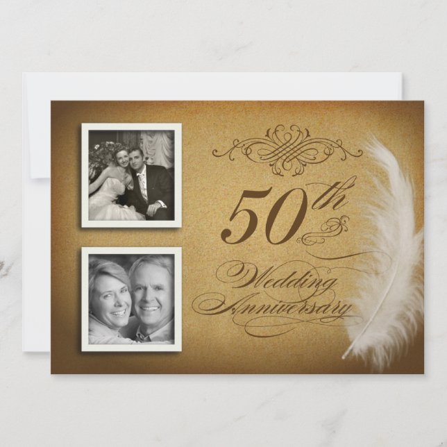 50th Anniversary Fancy Feather 2 Photo Invites (Front)