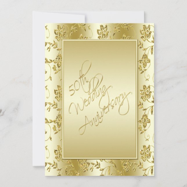 50th Anniversary FAUX Gold Glitter II Invitation (Front)