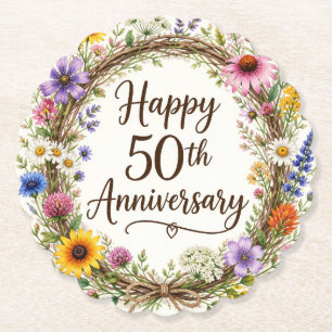 50th Anniversary Floral Paper Coaster