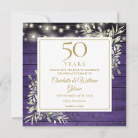 50th Anniversary Floral Purple Wood Lights Square