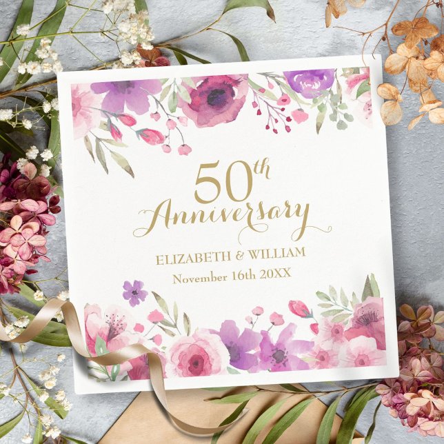 50th Anniversary Floral Watercolour Roses Greenery Napkin (50th Anniversary Floral Watercolour Roses Greenery Napkins)