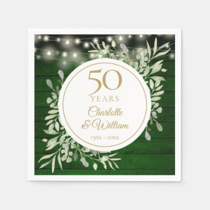 50th Anniversary Foliage Green Wood String Lights Napkin