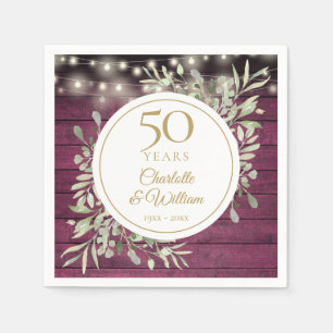 50th Anniversary Foliage Red Wood String Lights Napkin