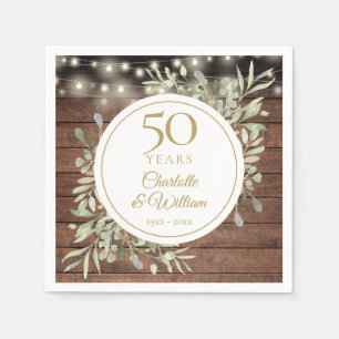50th Anniversary Foliage Rustic Wood String Lights Napkin