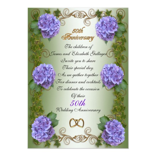 "50th Anniversary" for parents, hydrangea floral Card