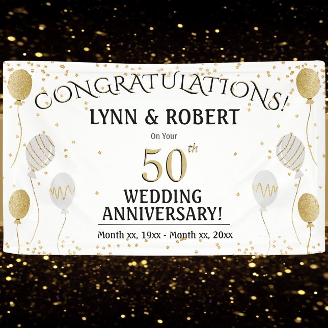 50th Anniversary Gold and White Banner (50th Wedding Anniversary, Gold and White Banner)