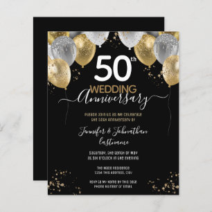 50th Anniversary Gold Balloons Budget Invitations