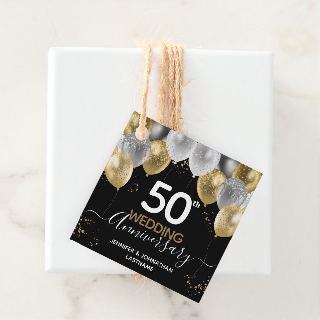 50th Anniversary Gold Balloons  Favour Tags (In Situ)